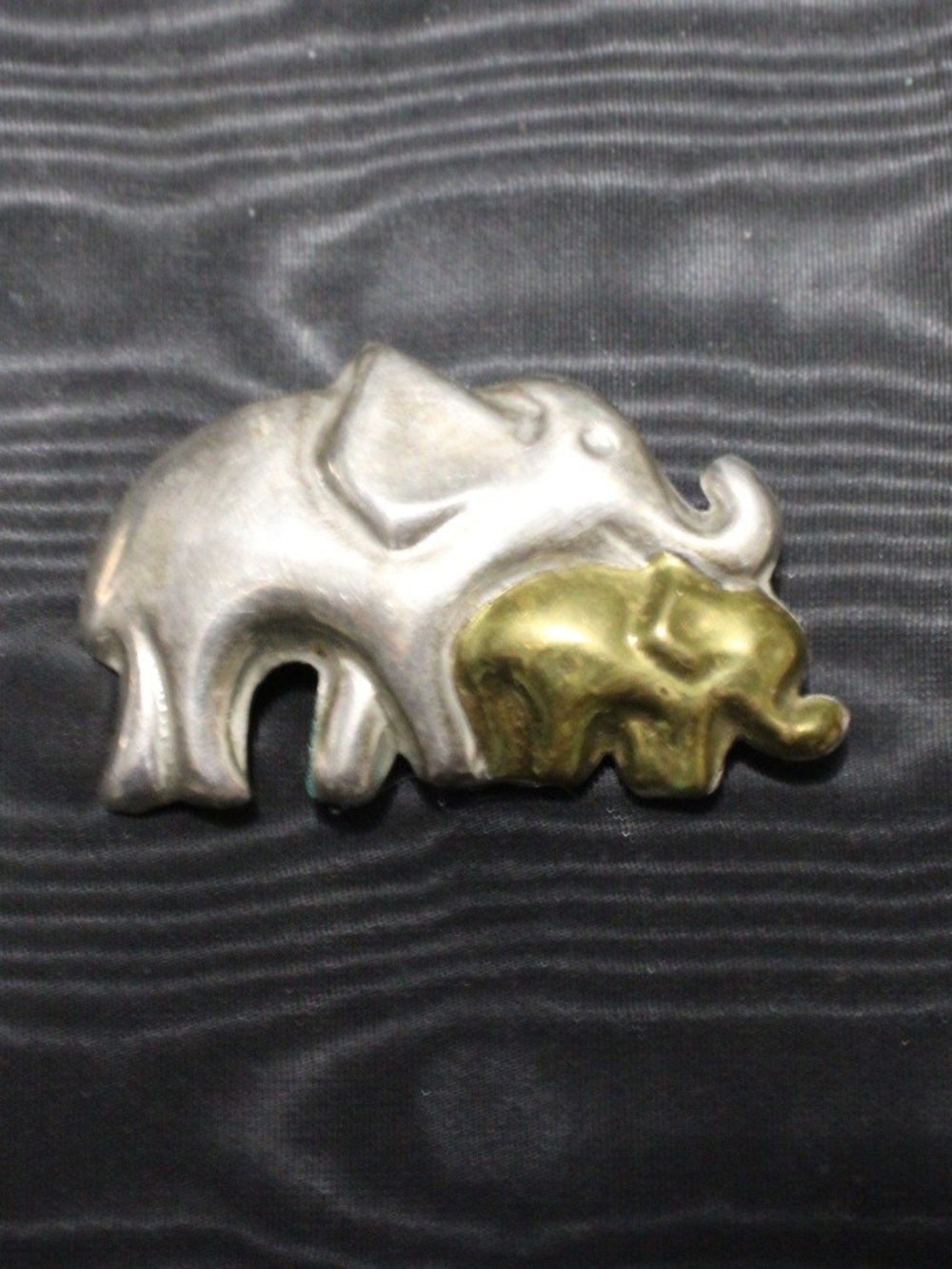 Sterling Silver Elephant Brooch Pin Signed 925 Two-Tone Silver/Gold 15g